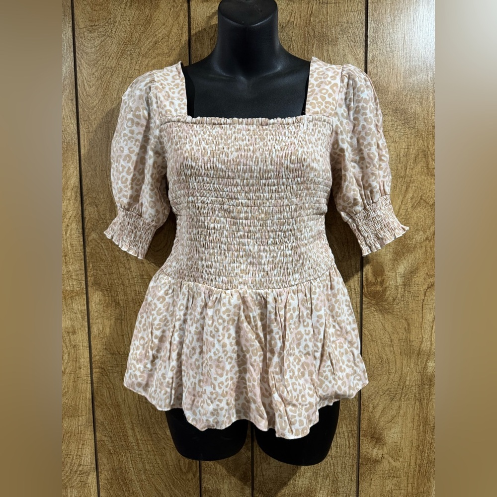 Nine West Summer Blouse Top Leopard Print